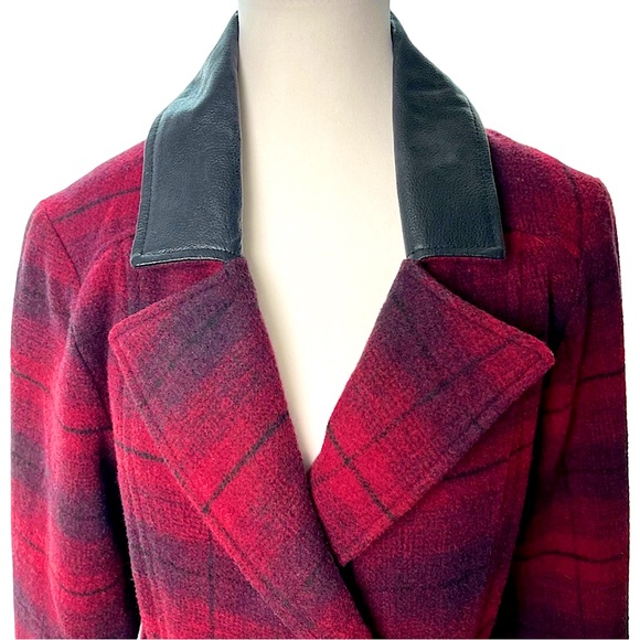 Powder River Outfitters Double Breasted Coat Wool Blend & Leather Collar Size L - Picture 2 of 12